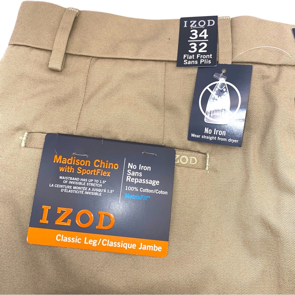 IZOD Madison Chino With Flex Support No Iron Classic Leg waistband stretch 34x32